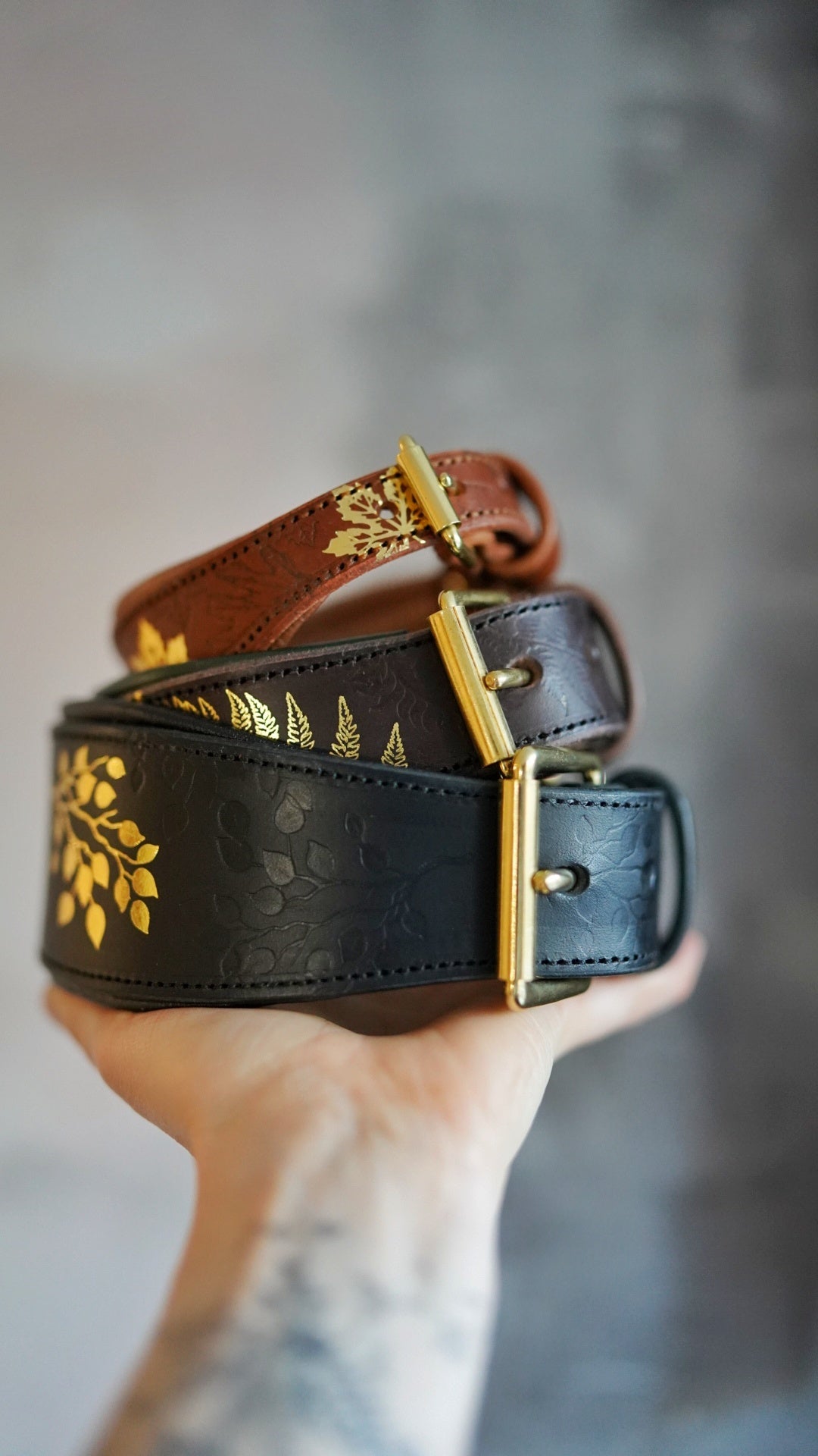 Embossed Tapered Leather Collars - all sizes, not just for hounds!