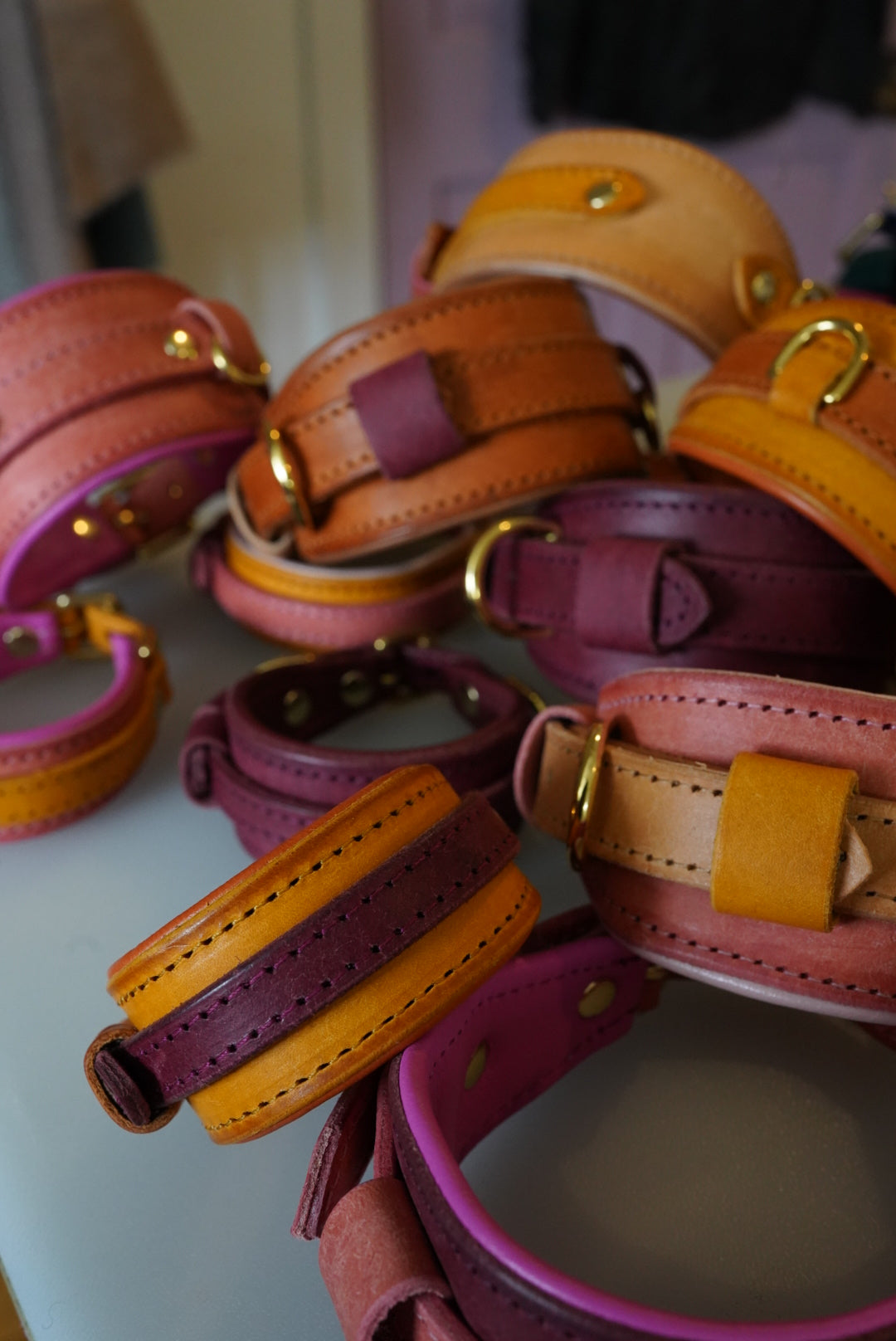 Colourblock Soft Leather Collars - Slim and Hound