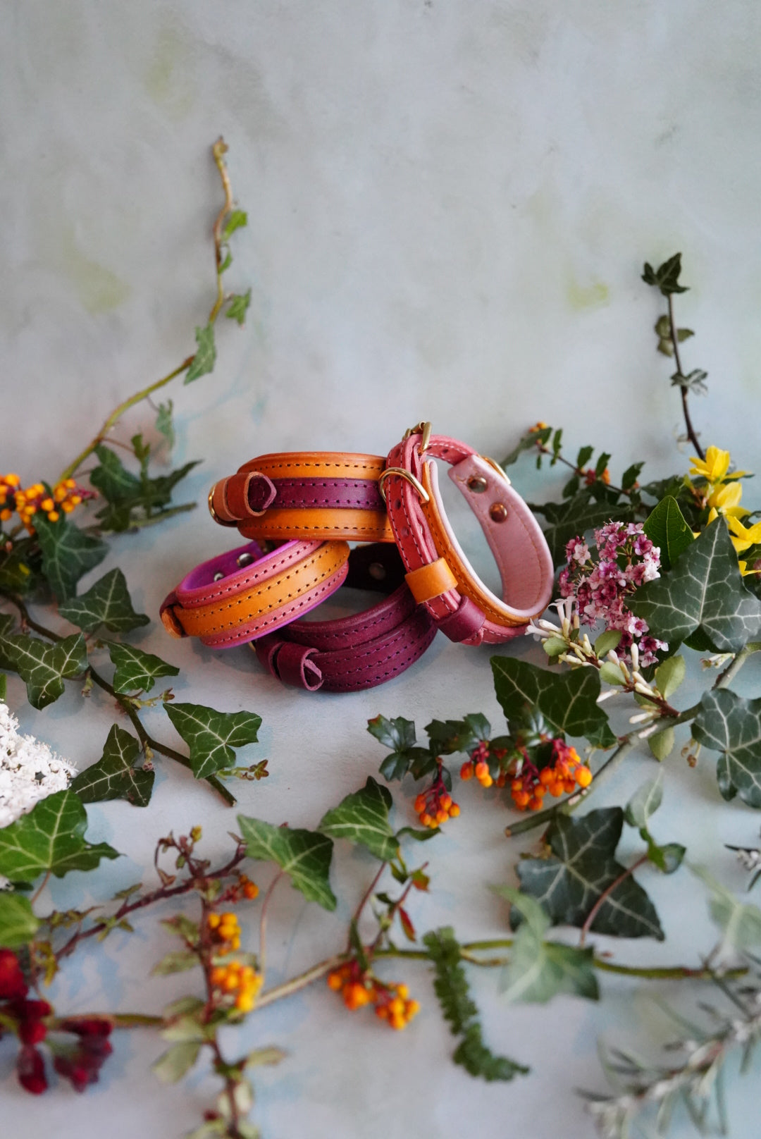 Colourblock Soft Leather Collars - Slim and Hound