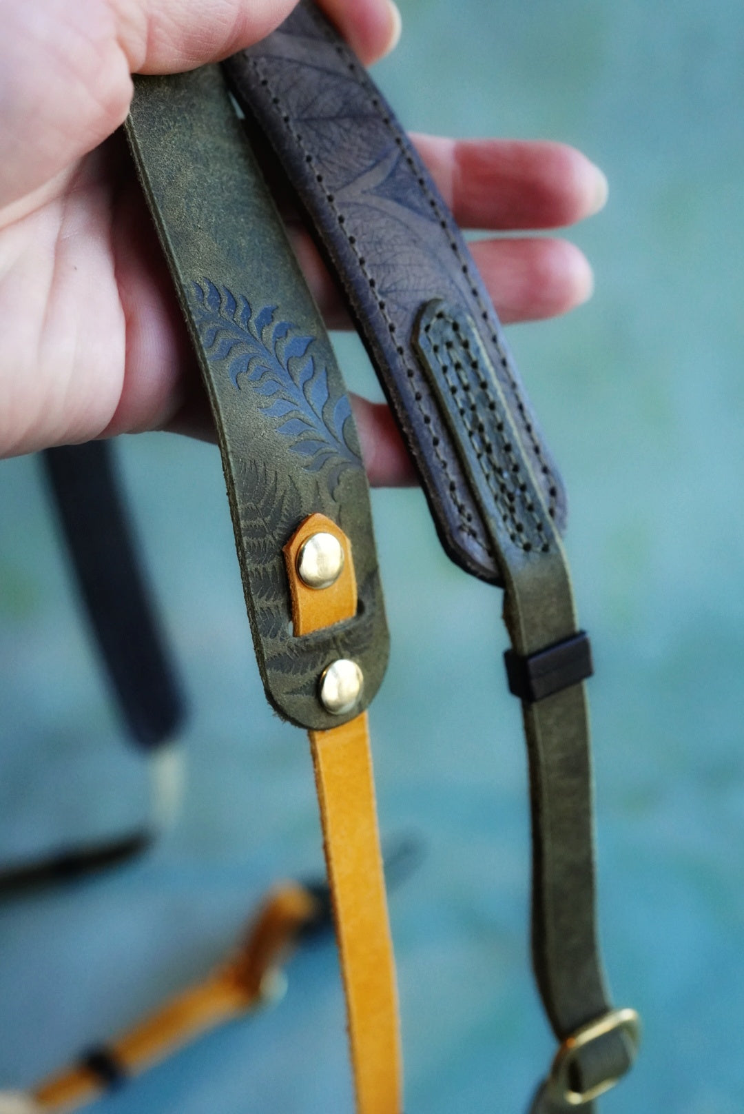 Colourblock Soft Leather Camera Straps - Embossing Options