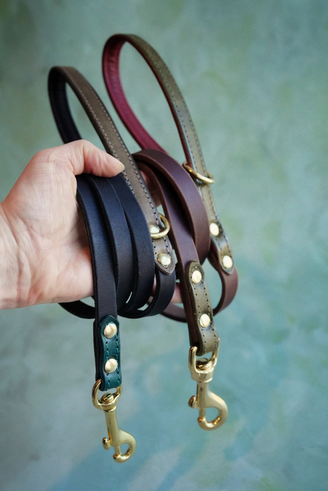 Colourblock Leather Leads - Clip or Slip